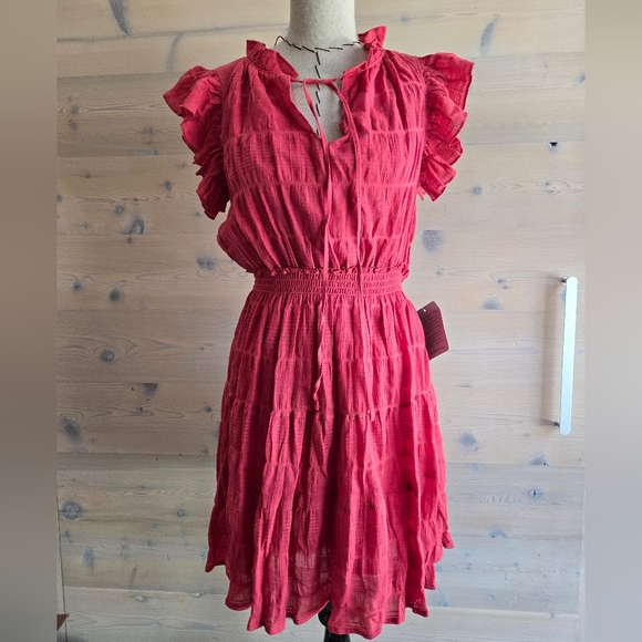 Max Studio Dresses & Skirts - NWT Max Studio Ruffle Sleeve Tie Neck Cotton Lined Mini Dress Sz M